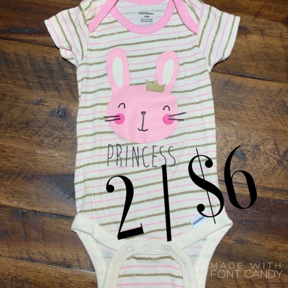 Gerber bunny princess pink gold stripe bodysuit